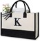 Embroidery Initial Canvas Tote Bag, Personalized Present Suitable for Wedding, Birthday, Beach, Holiday, is a Great Gift Women, Mom, Teachers, Friends, Bridesmaids